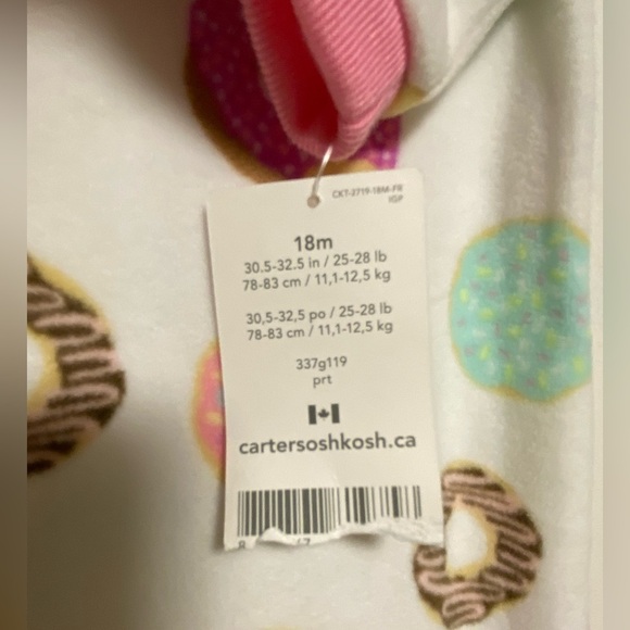 Carter’s Fleece Footie Sleeper With Adorable Doughnuts, Size 18 Months - Picture 7 of 7